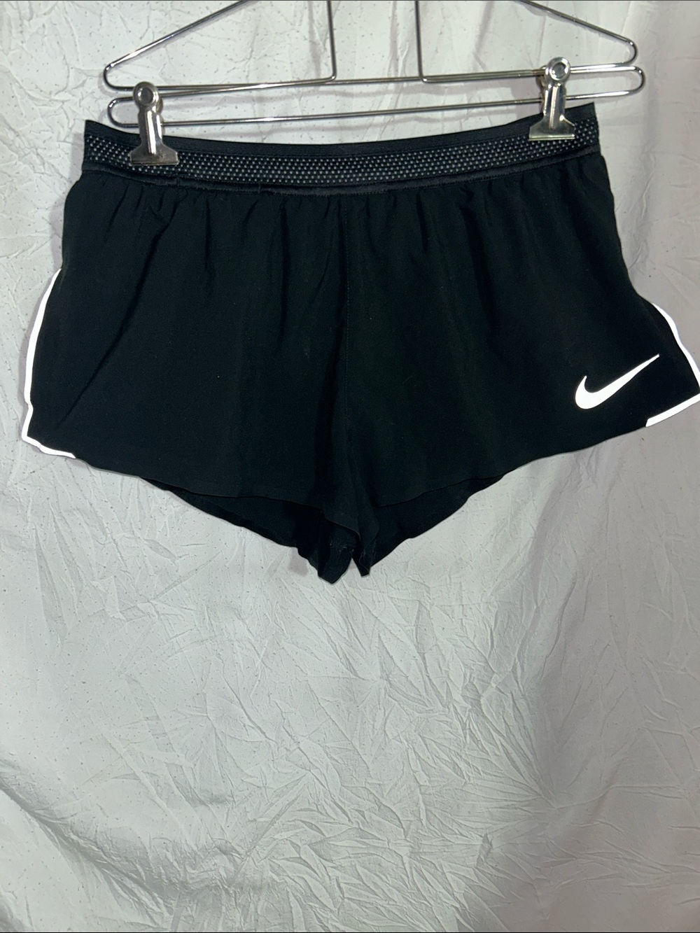 Nike Black Aeroswift Shorts with White Swoosh size large. EUC